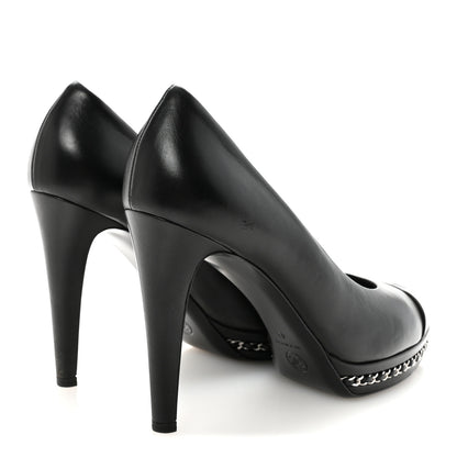 Chanel Lambskin CC Cap Toe Platform Chain Pumps 40 Black 9 of 20