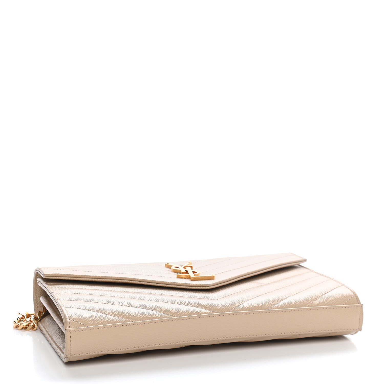 Saint Laurent Grain De Poudre Matelasse Chevron Monogram Chain Wallet Nude Powder 4 of 10