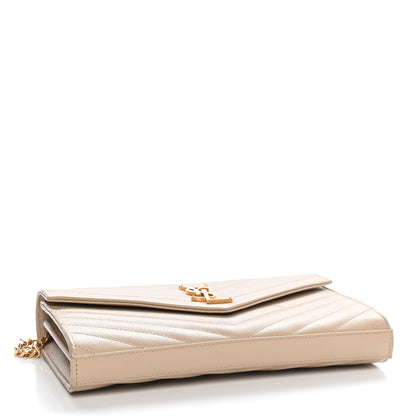 Saint Laurent Grain De Poudre Matelasse Chevron Monogram Chain Wallet Nude Powder 4 of 10