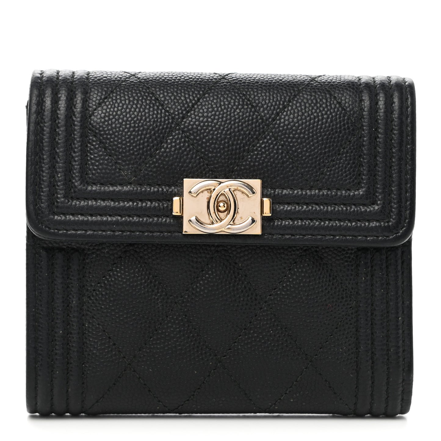 Caviar Quilted Compact Boy Wallet Black