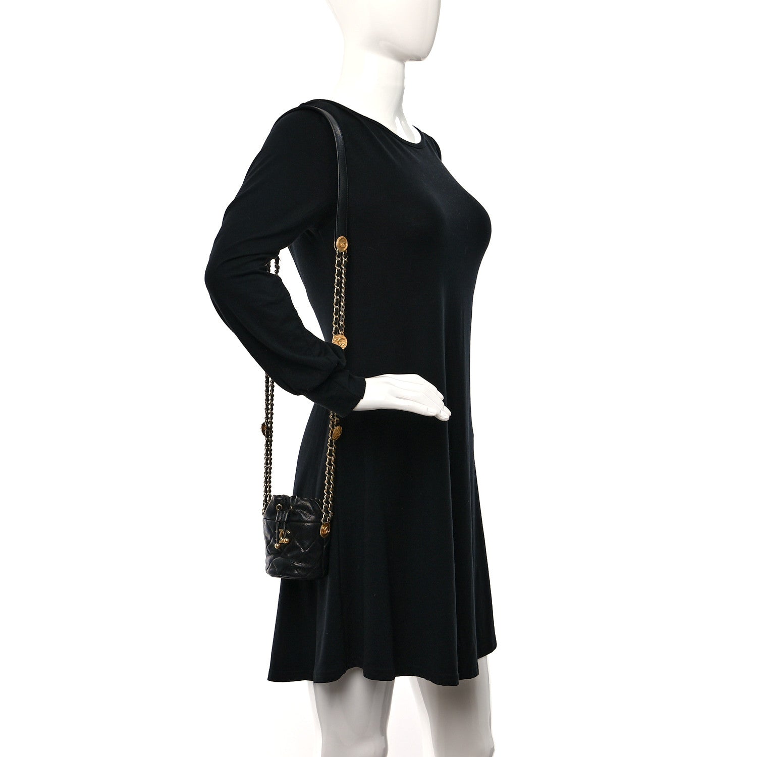 Chanel Caviar Quilted Twist Your Buttons Micro Bucket Bag Black 2 of 9