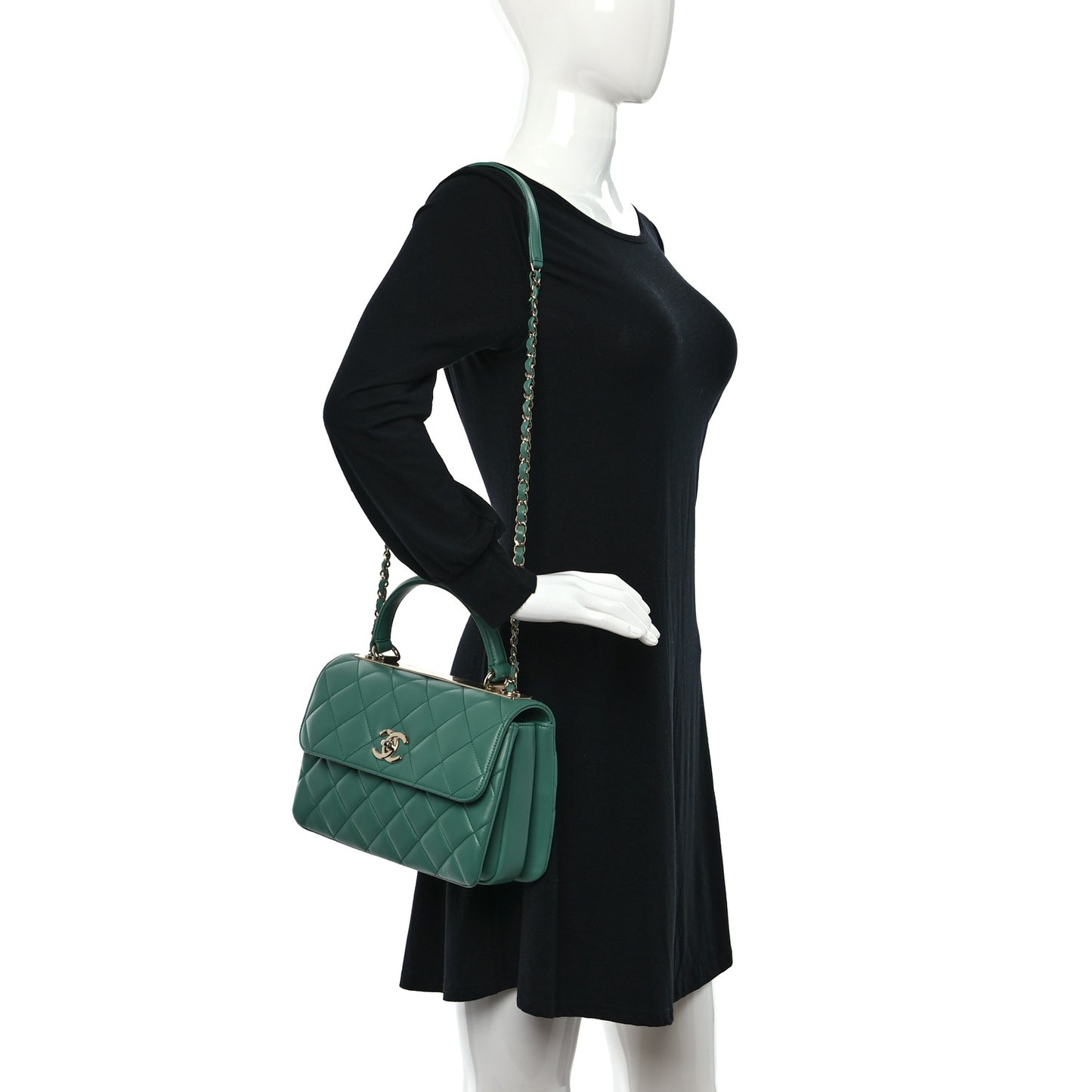 Lambskin Quilted Small Trendy CC Flap Dual Handle Bag Green
