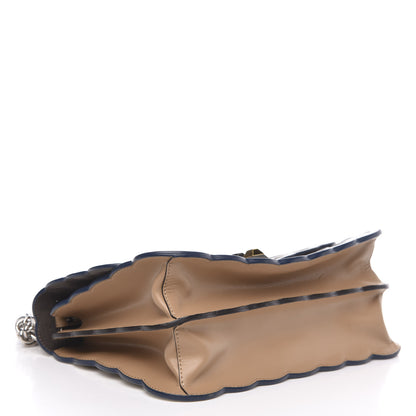 Fendi Vitello Liberty Dolce Scalloped Studded Scrollwork Kan I Shoulder Bag Cuoio White 4 of 9