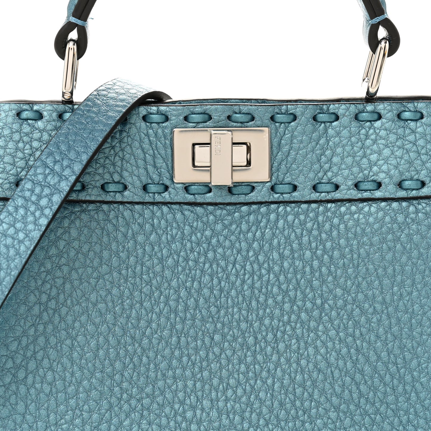Metallic Cuoio Roma Sellerissima Nappa Sintetica Tape Stitch Petite Peekaboo I SEE U Iconic Satchel Placca Argento