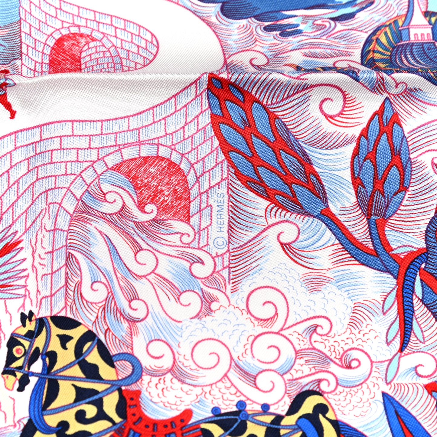 Silk Cosmographia Universalis Scarf 90 Ciel White Rouge