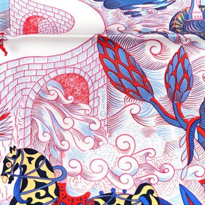 Hermes Silk Cosmographia Universalis Scarf 90 Ciel White Rouge 3 of 5