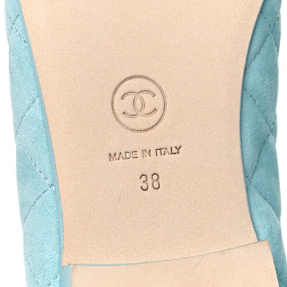 Chanel Suede Calfskin Quilted Cap Toe CC Ballerina Flats 38 Light Blue 7 of 10