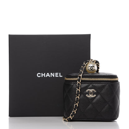 Chanel Caviar Quilted Mini Pearl On Top Vanity Case With Chain Black 10 of 10
