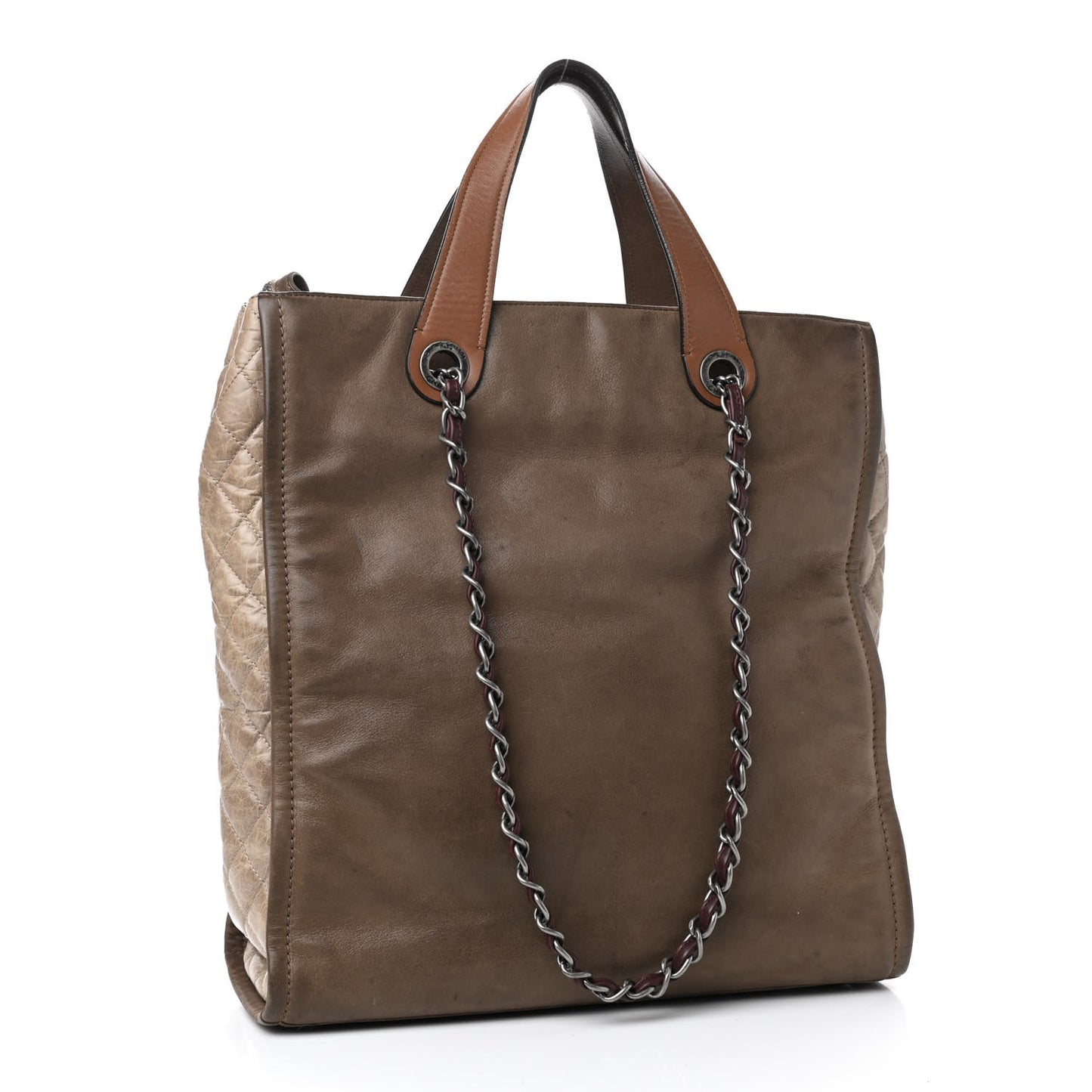 Iridescent Calfskin In The Mix Tall Tote Khaki