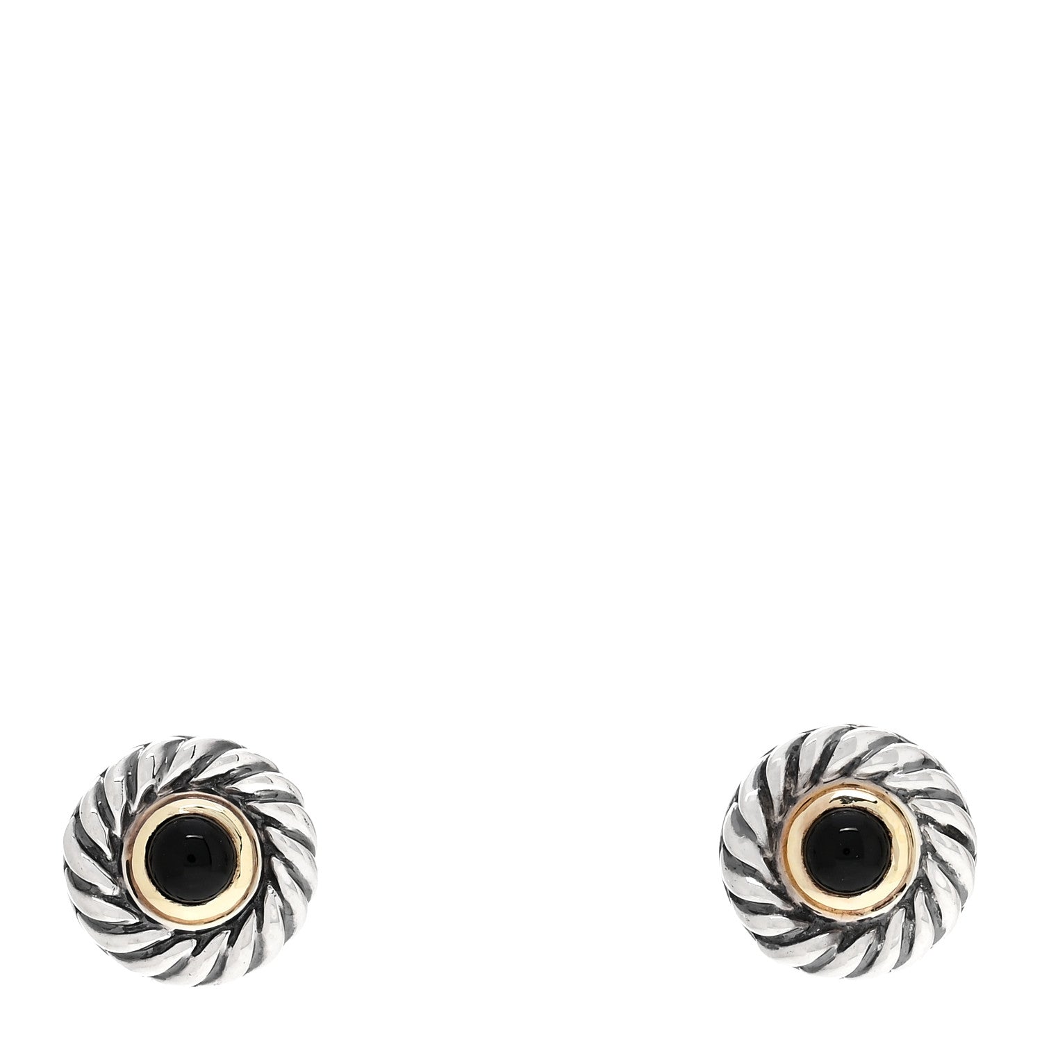 David Yurman Sterling Silver 14K Yellow Gold Black Onyx Cookie Earrings 1 of 4