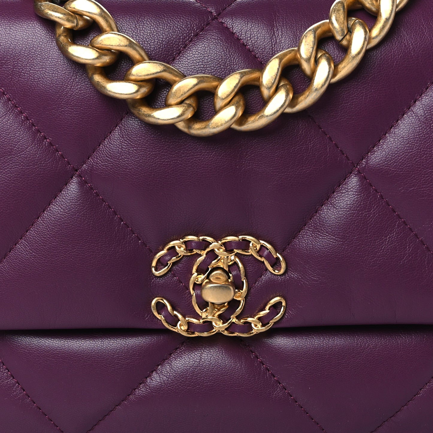 Goatskin Quilted Large Chanel 19 Flap Purple