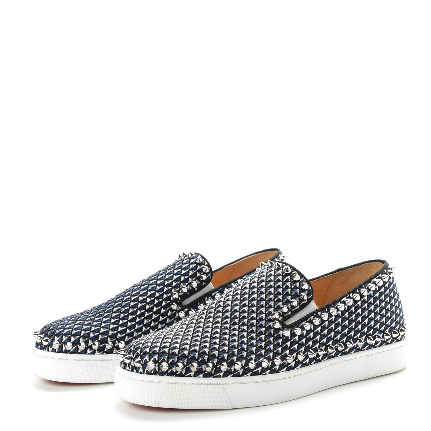 Christian Louboutin Glitter Pyramide Womens Pik Boat Flats 38.5 Navy Silver 3 of 9