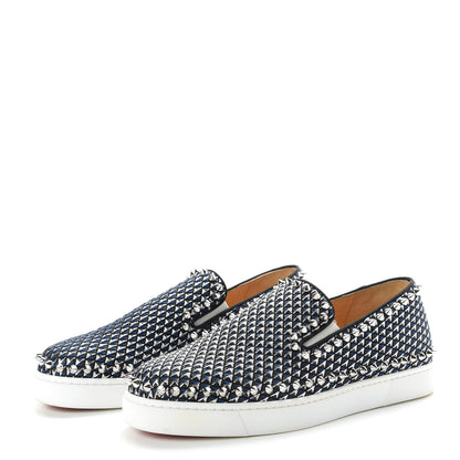 Christian Louboutin Glitter Pyramide Womens Pik Boat Flats 38.5 Navy Silver 3 of 9