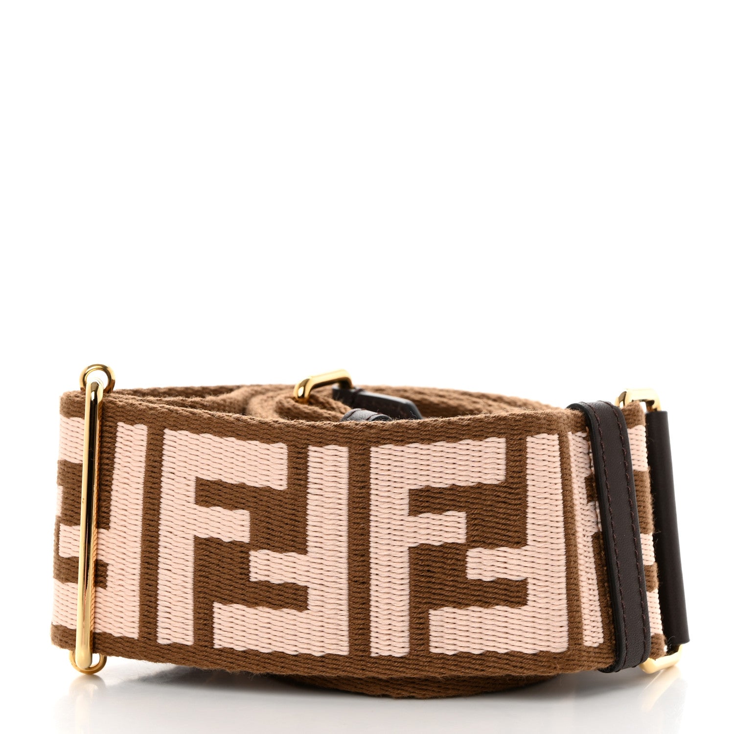 Fendi Ribbon Vitello Century FF 1974 Embroidered Adjustable Strap You Fango Rosa Confetto Chocolate 2 of 5