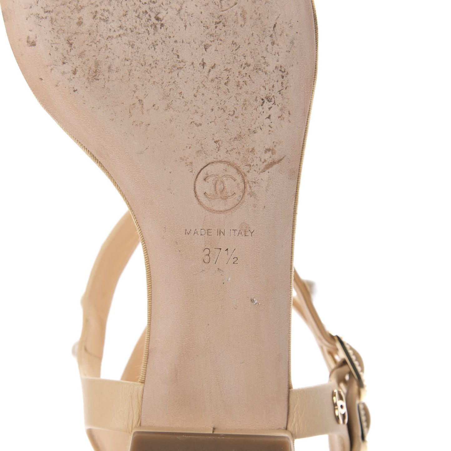 Lambskin Pearl Thong Sandals 37.5 Beige
