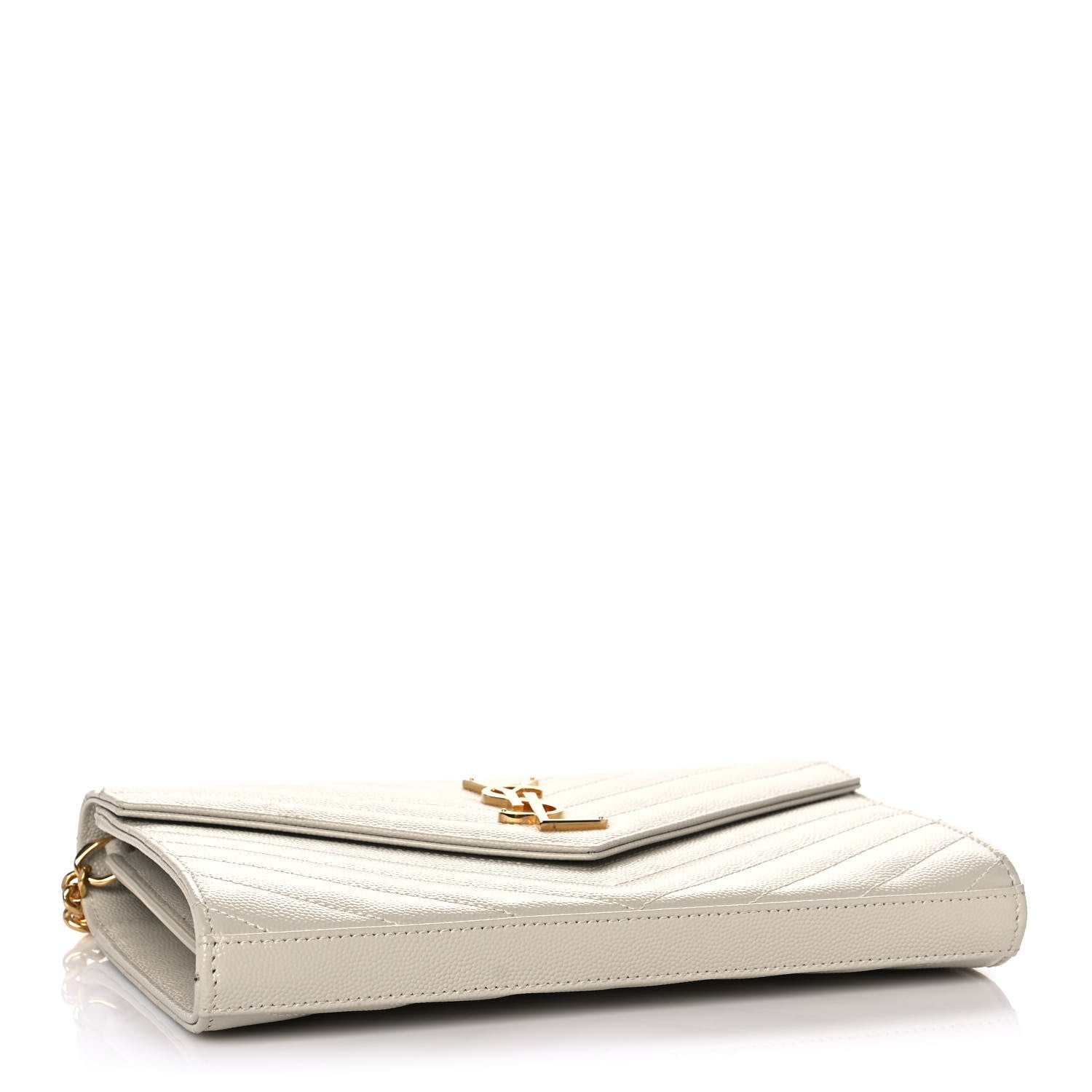 Saint Laurent Grain De Poudre Matelasse Chevron Monogram Chain Wallet Crema Soft 4 of 10
