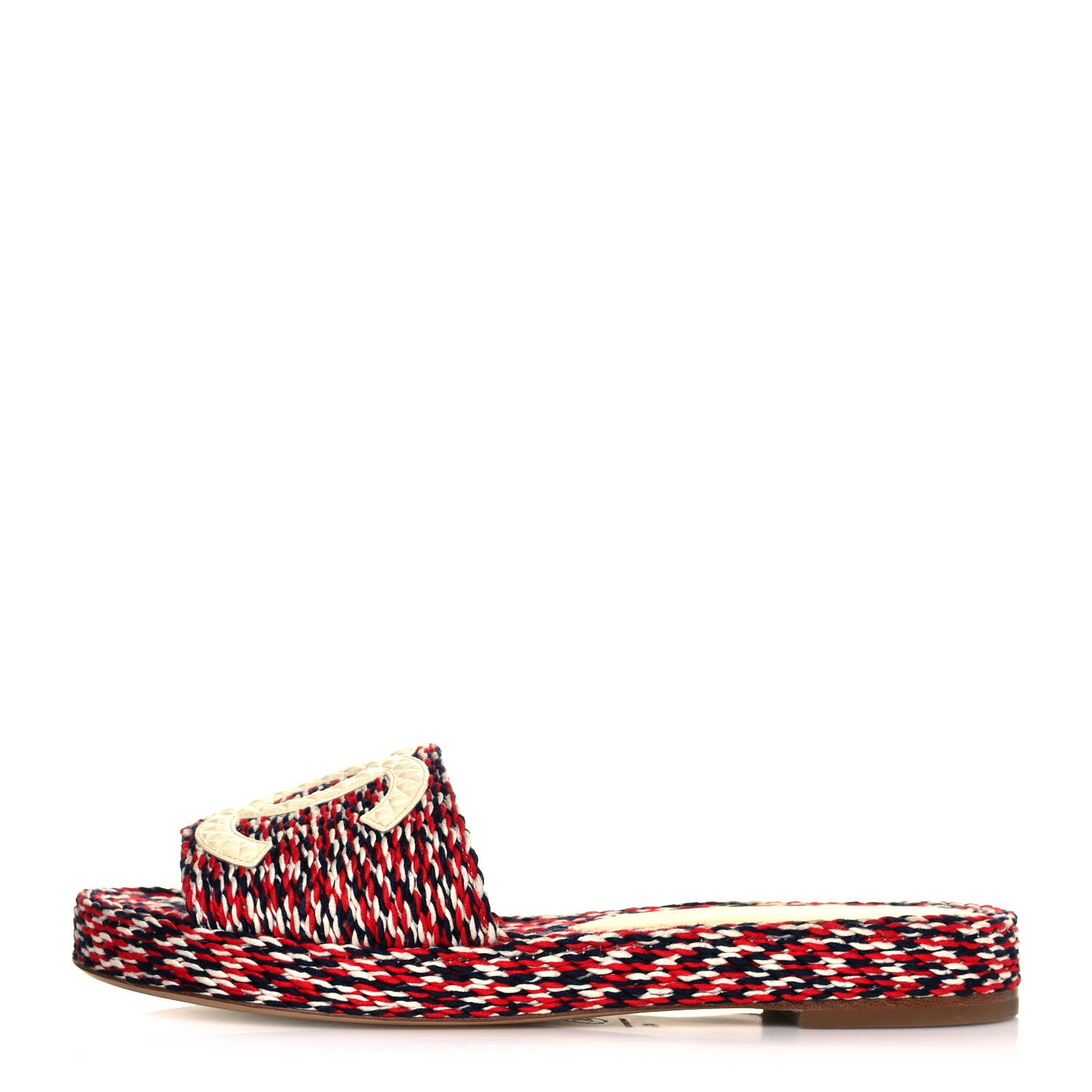Chanel Cord CC Espadrille Slip On Sandals 41 Red Blue White 1 of 7