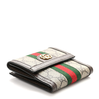 Gucci GG Supreme Monogram Web Ophidia French Flap Wallet Beige New Acero 4 of 10
