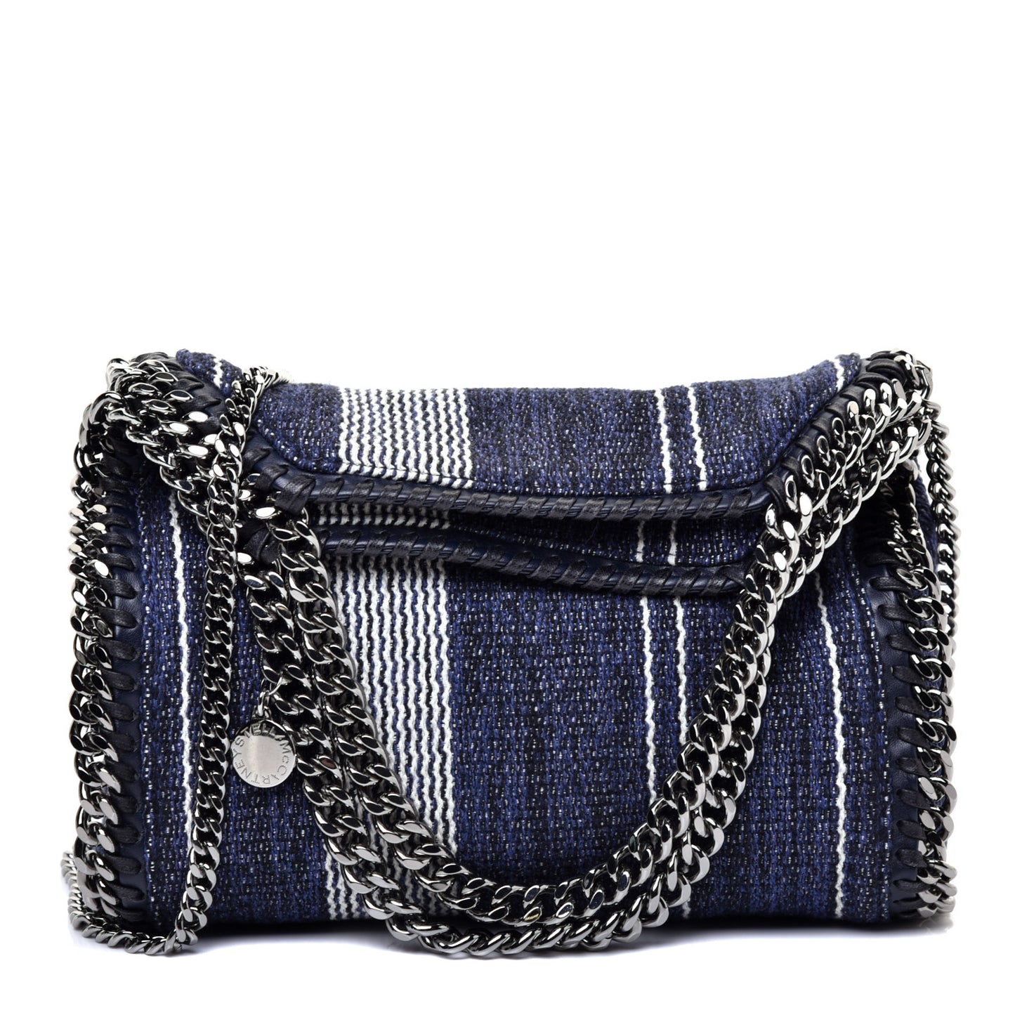 Canvas Striped Mini Falabella Fold Over Tote Navy