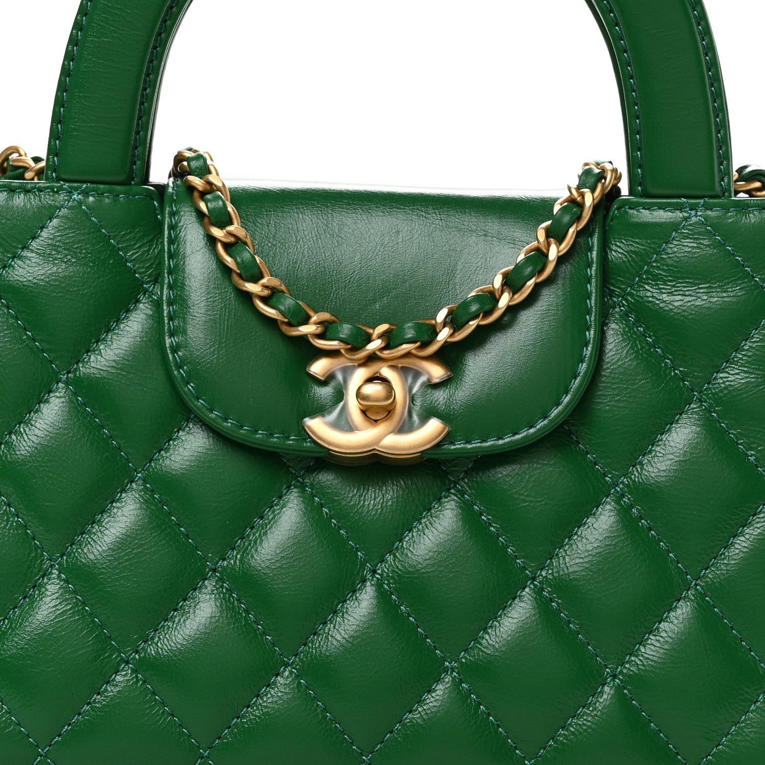 Chanel Shiny Aged Calfskin Quilted Nano Kelly Shopper Green 8 of 11