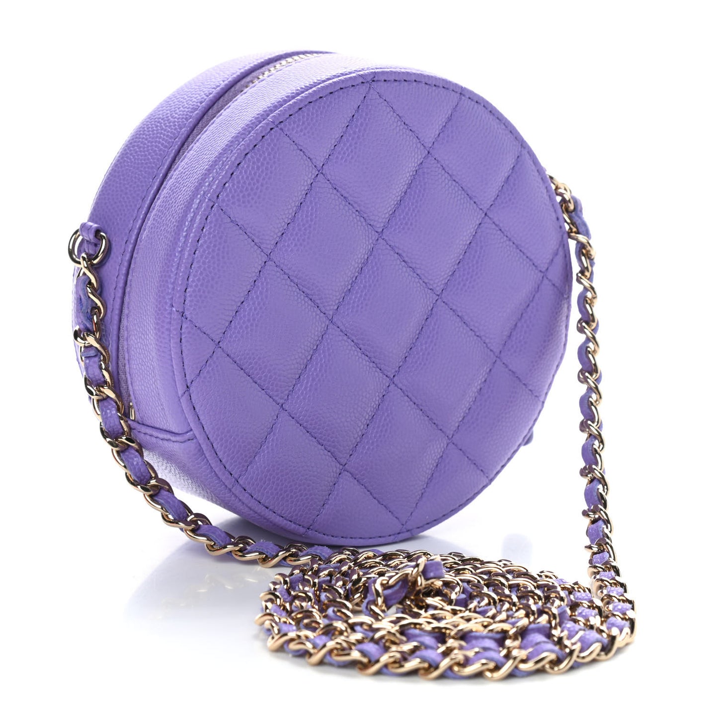 Caviar Quilted Round Clutch With Chain Purple