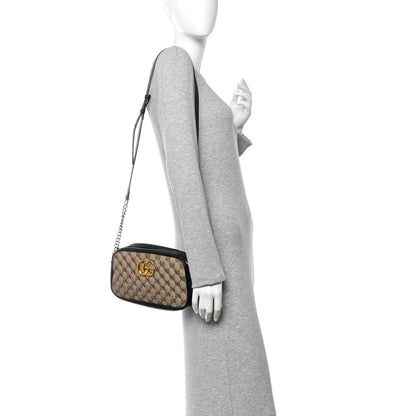 Gucci Monogram Matelasse Diagonal Small GG Marmont Chain Shoulder Bag Beige Black 2 of 13