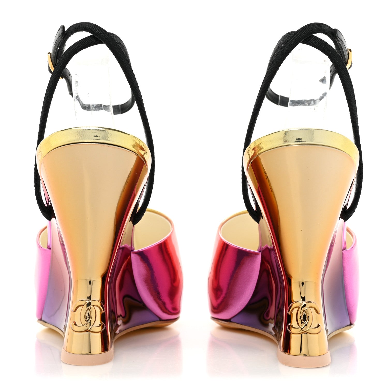 Chanel Laminated Calfskin Grosgrain Cap Toe CC Slingbacks 36 Pink Orange Yellow Black 4 of 9