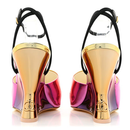 Chanel Laminated Calfskin Grosgrain Cap Toe CC Slingbacks 36 Pink Orange Yellow Black 4 of 9