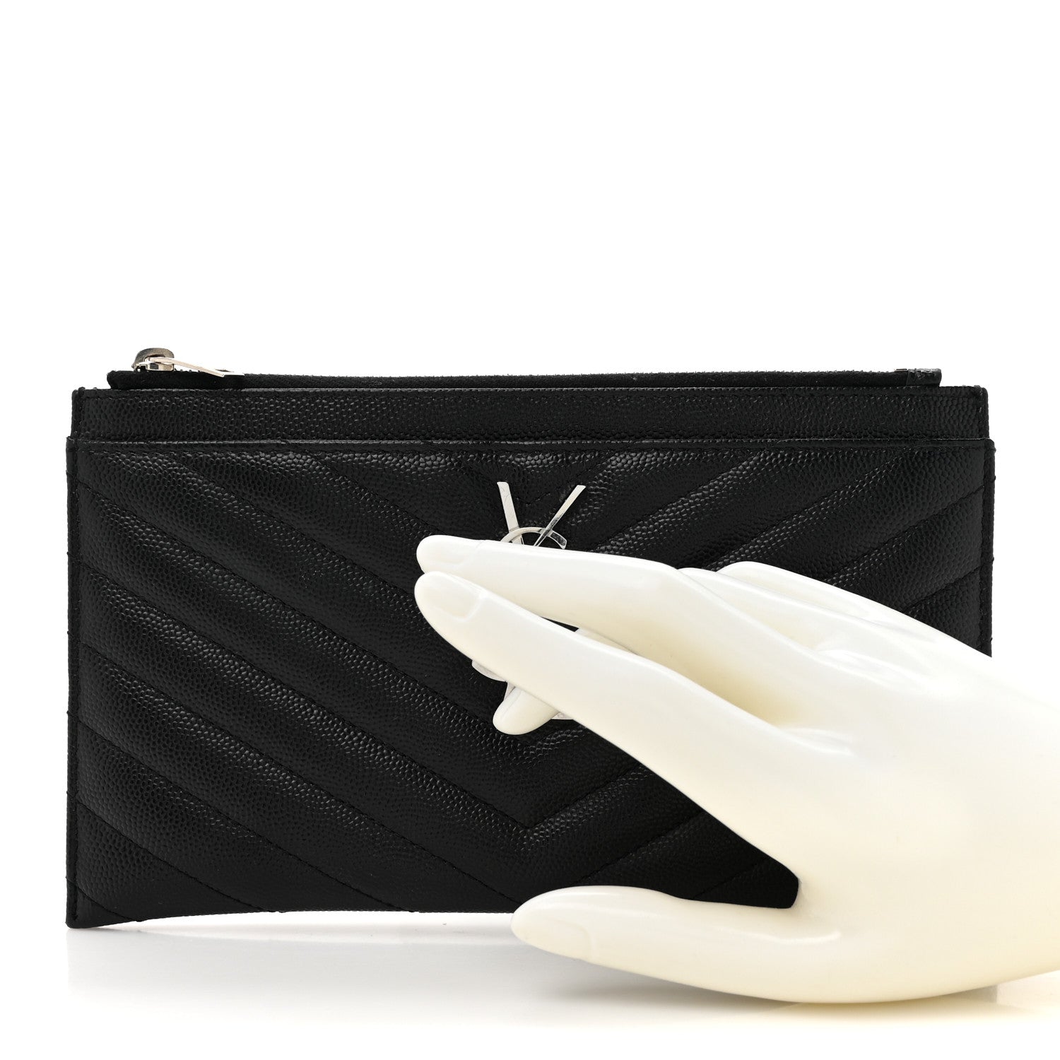 Saint Laurent Grain De Poudre Chevron Monogram Bill Pouch Black 2 of 9