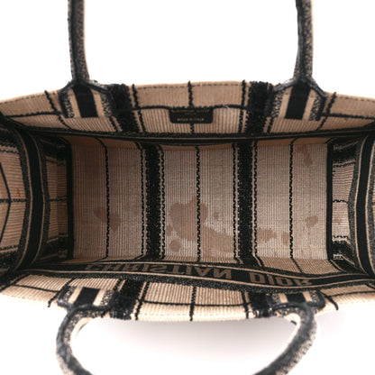 Christian Dior Canvas Embroidered Medium Bayadere Book Tote Black Beige 5 of 11