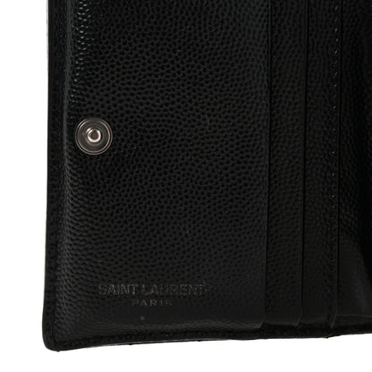 Saint Laurent Grain De Poudre Matelasse Chevron Monogram Zipped Card Case Black 6 of 7
