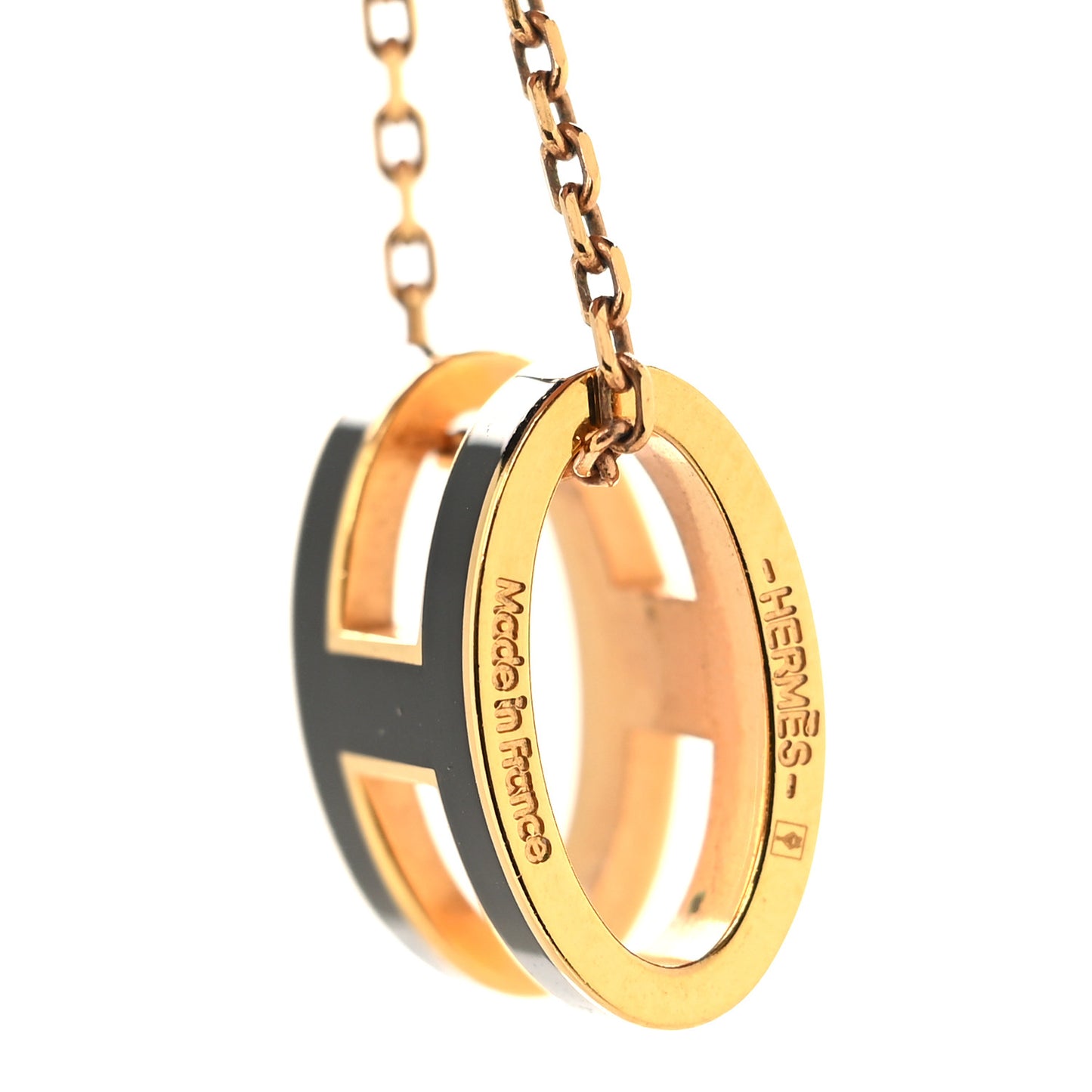 Lacquered Gold Pop H Pendant Necklace Black