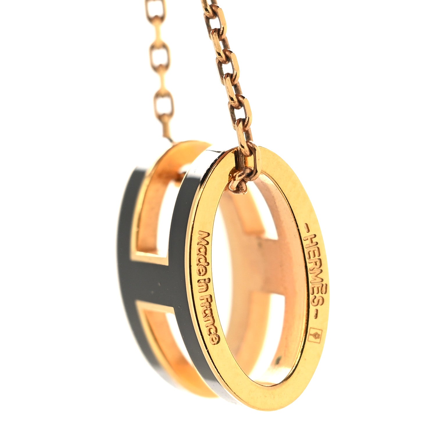 Hermes Lacquered Gold Pop H Pendant Necklace Black 5 of 6