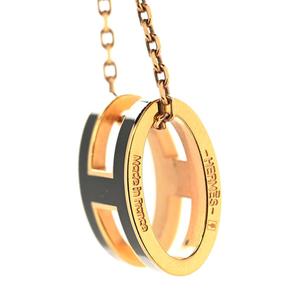 Hermes Lacquered Gold Pop H Pendant Necklace Black 5 of 6
