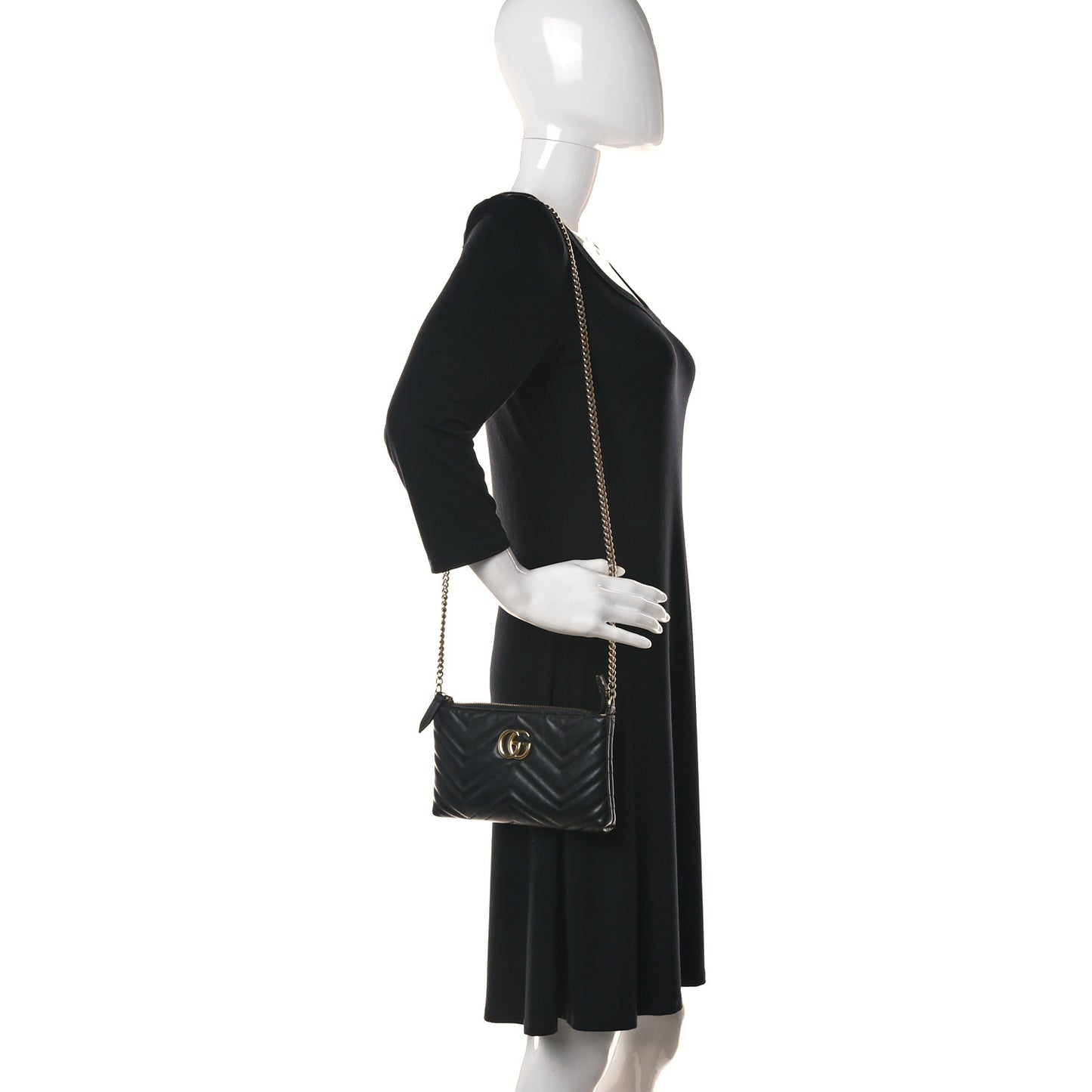 Calfskin Matelasse Mini GG Marmont Chain Bag Black