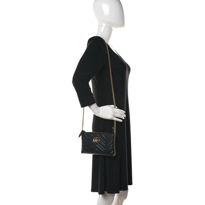 Gucci Calfskin Matelasse Mini GG Marmont Chain Bag Black 2 of 10