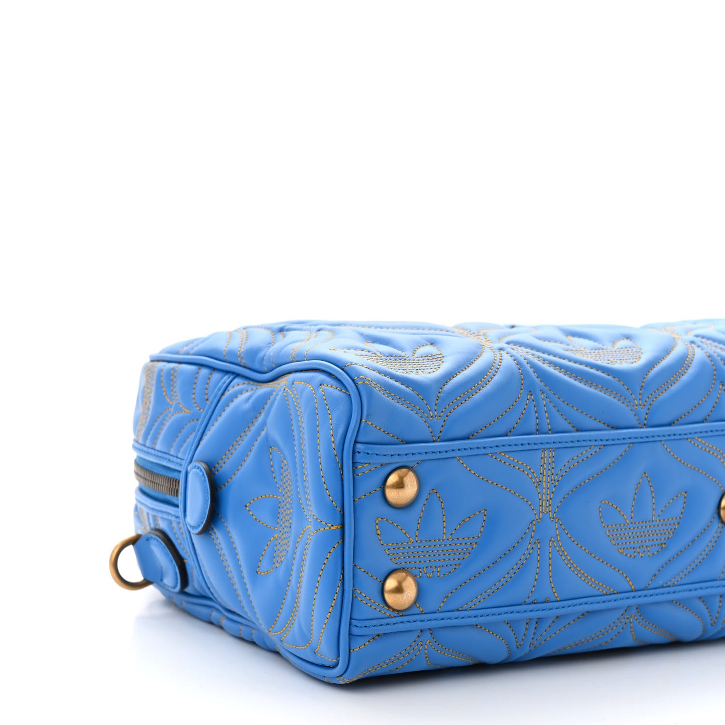 X ADIDAS Calfskin Trefoil Web GG Marmont Medium Duffle Bag Blue