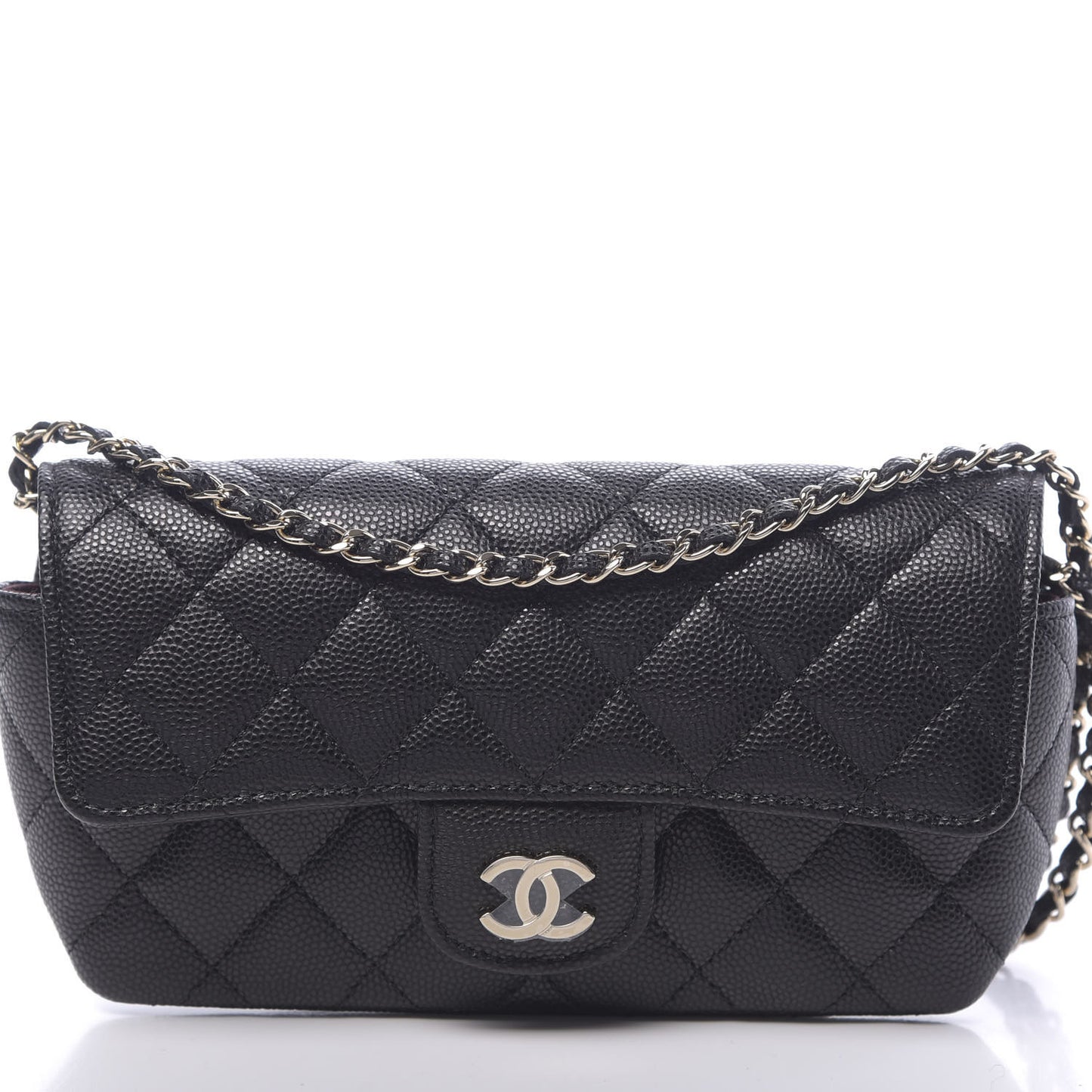 Caviar Quilted Glasses Case With Chain Black
