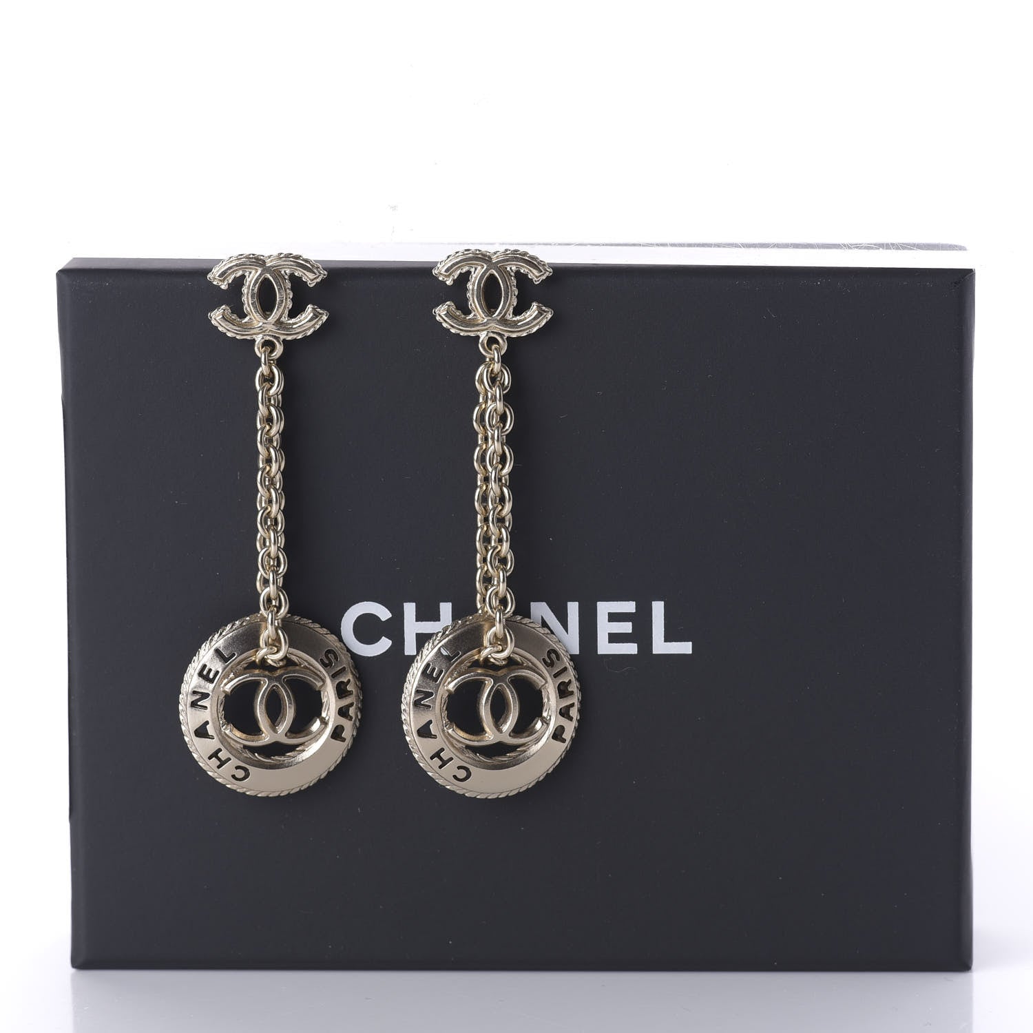 Chanel Medallion CC Drop Earrings Light Gold 5 of 5