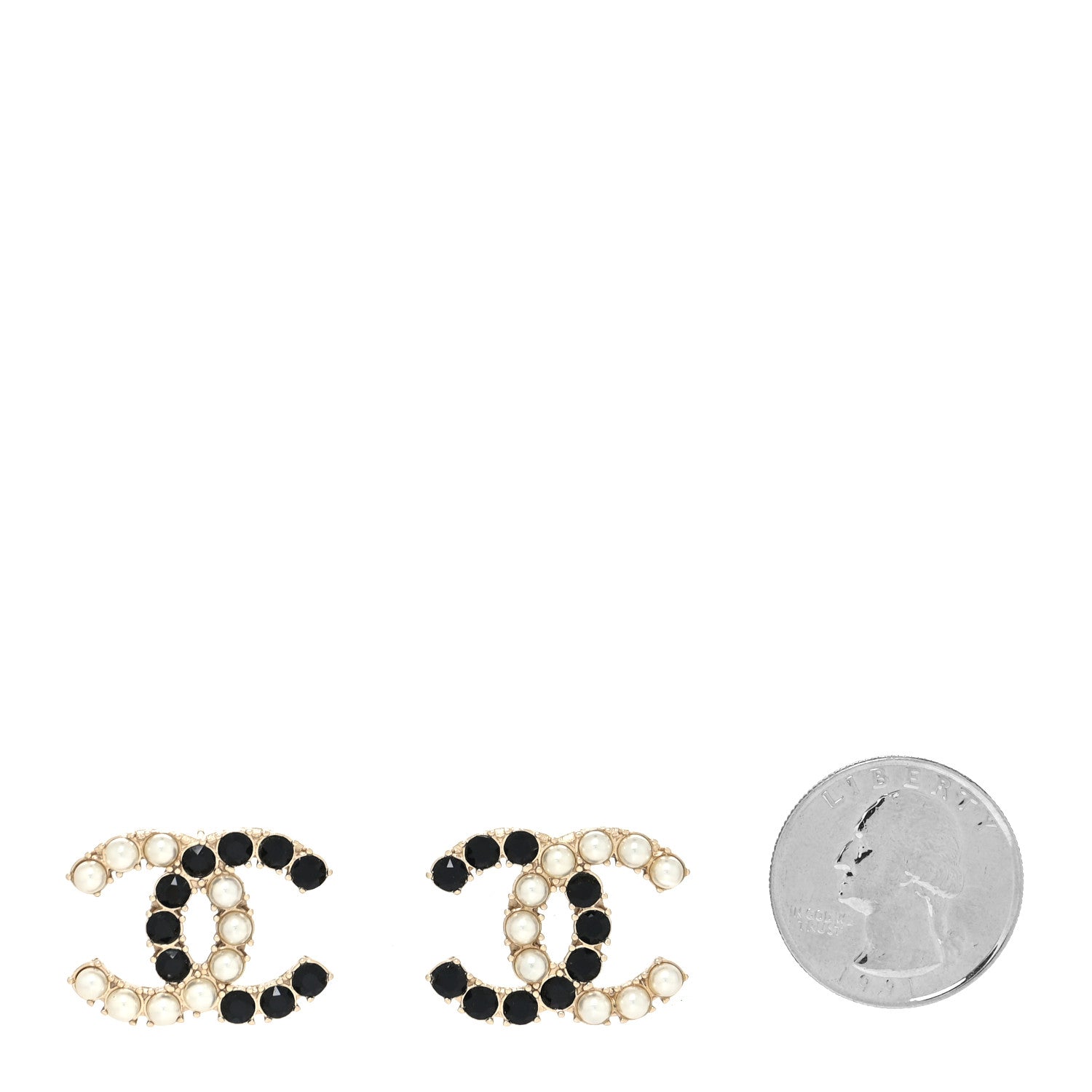 Chanel Crystal Pearl CC Dazzling Domino Earrings Gold Black 2 of 4