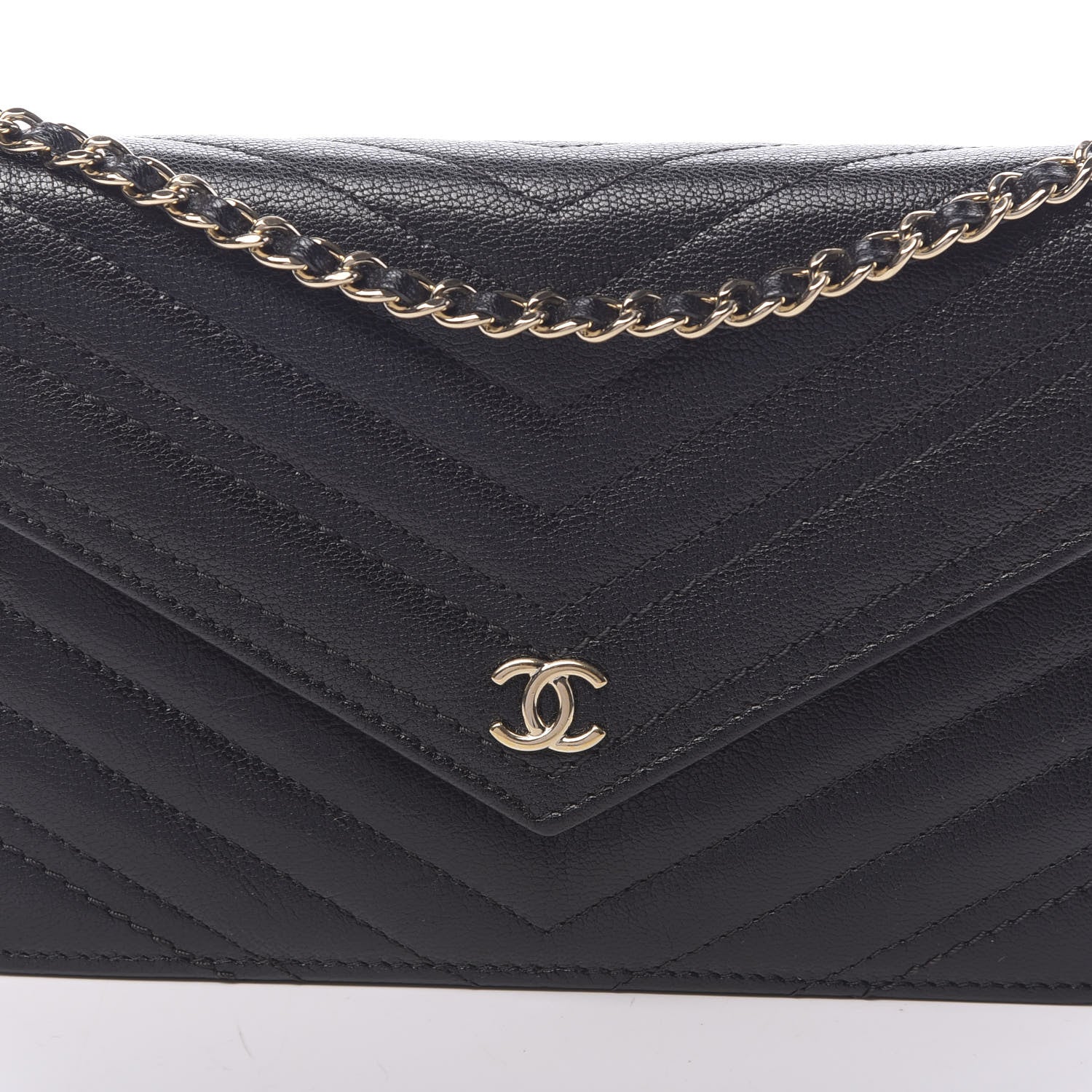 Chanel Goatskin Chevron Quilted Statement Wallet On Chain WOC Black 11 of 12