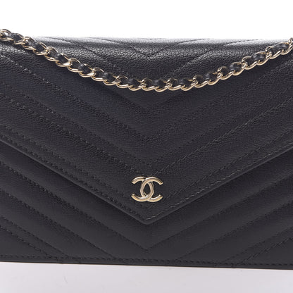 Chanel Goatskin Chevron Quilted Statement Wallet On Chain WOC Black 11 of 12