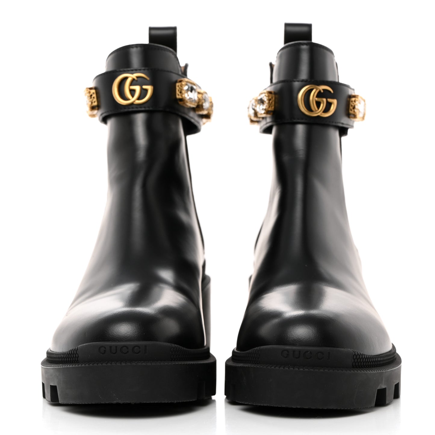 Calfskin Crystal GG Trip Chelsea Ankle Boots 38.5 Black