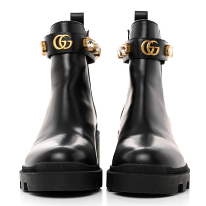 Gucci Calfskin Crystal GG Trip Chelsea Ankle Boots 38.5 Black 2 of 8