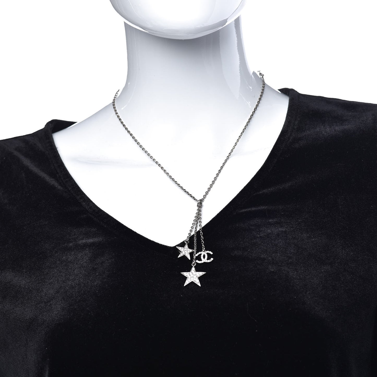 Crystal Star CC Pendant Necklace Silver