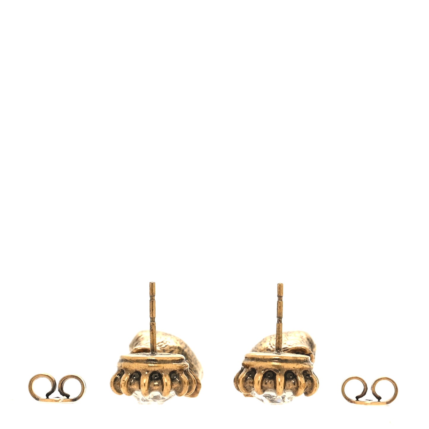 Metal Crystal Feline Head Earrings Aged Gold