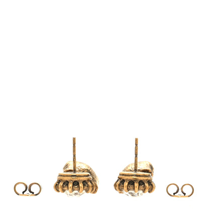 Gucci Metal Crystal Feline Head Earrings Aged Gold 3 of 4