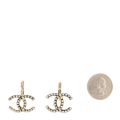Chanel Metal Crystal Studded CC Hoop Drop Earrings Gold 2 of 4