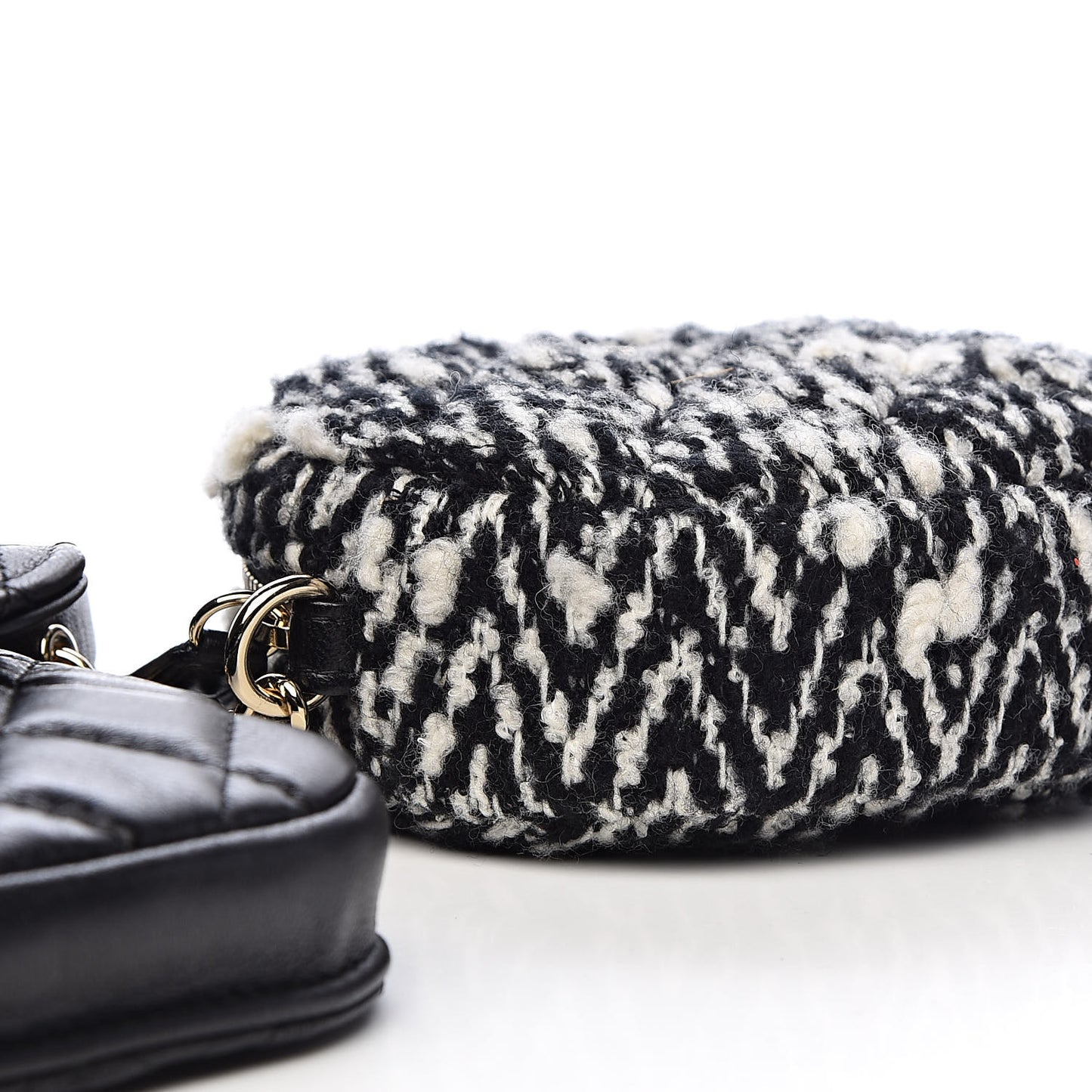 Tweed Lambskin Quilted Waist Bag With Coin Purse Black