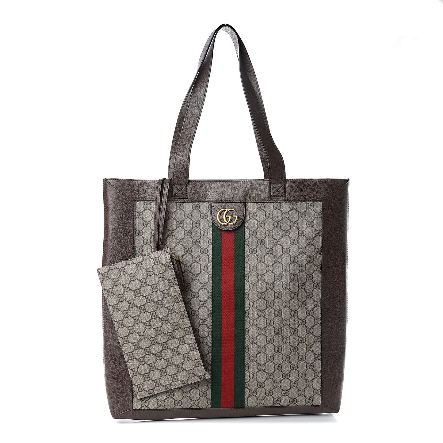 GG Supreme Monogram Web Large Ophidia Vertical Shopping Tote Brown